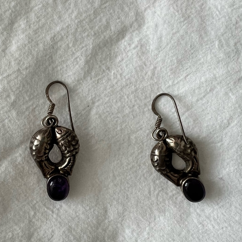 Vintage sterling silver and amethyst earrings